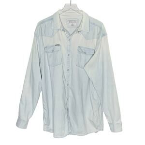 Poncho The Marfa Western Performance Shirt XL Pearl Snap Light Blue *flaw
